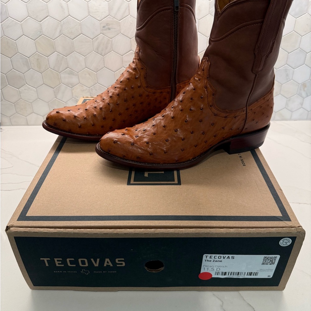 Tecovas Brown Western Ostrich Leather Boots